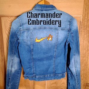 Pokemon Charmander Nike fire Embroidered Denim Jacket